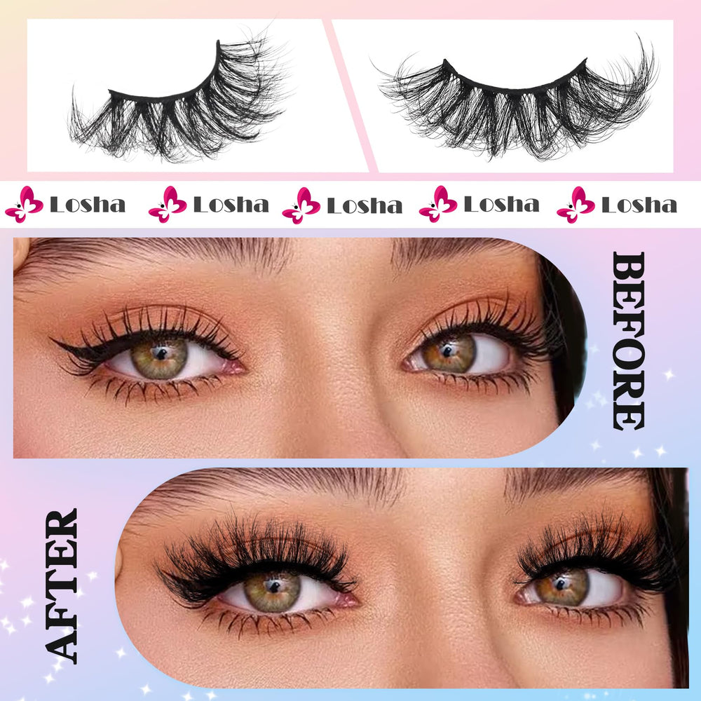 Losha 3D dimensional lashes with alternating lengths for voluminous eyes.