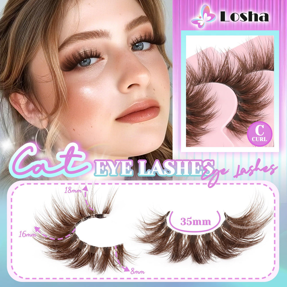 Losha Brown Lashes clear band for comfortable wear and seamless blend