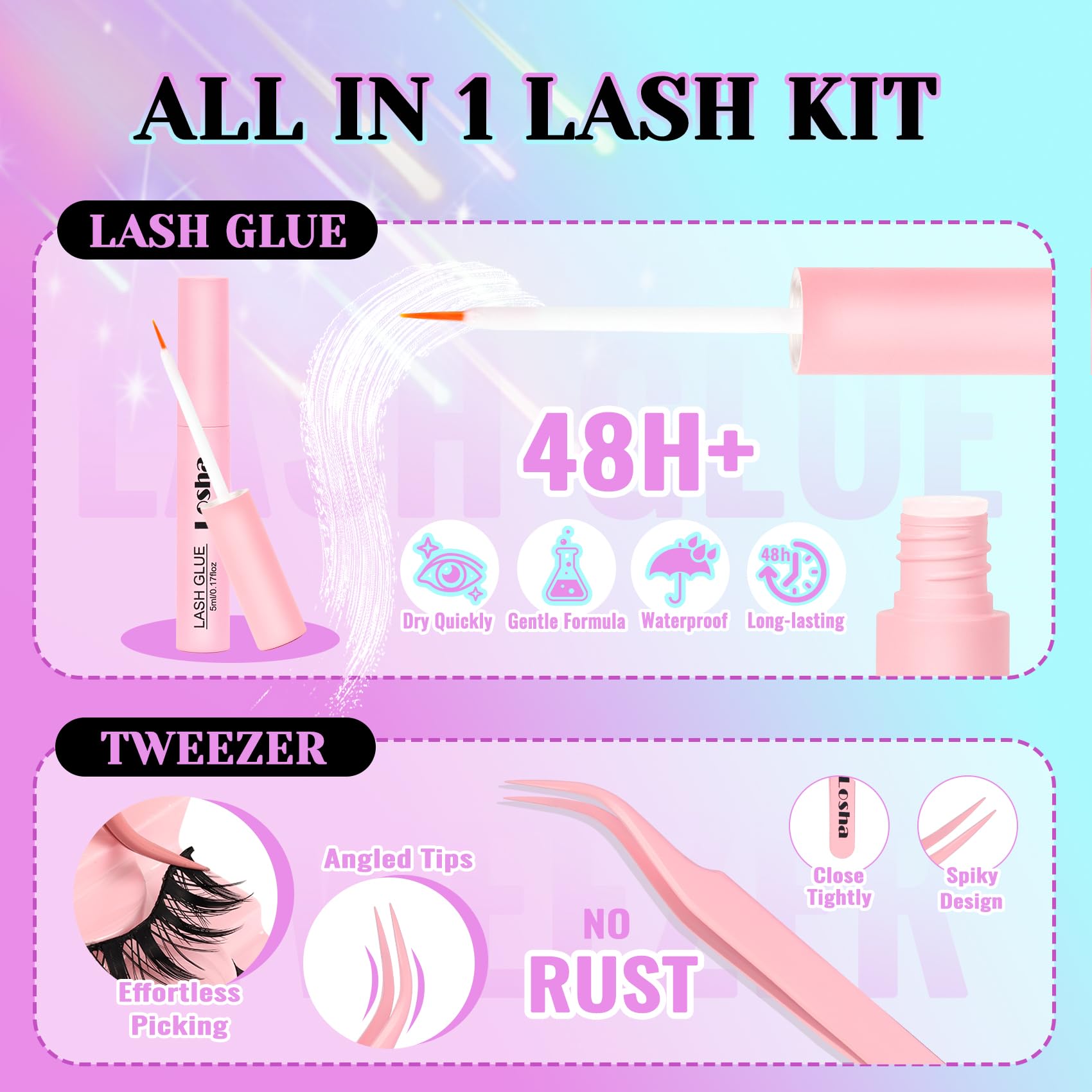 Losha Lashes cruelty-free synthetic fibers for guilt-free glam.