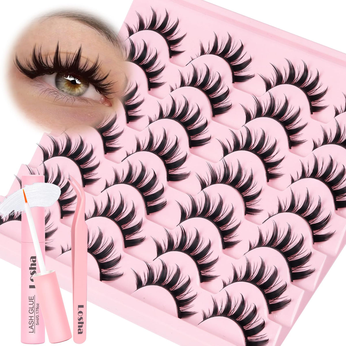 Losha Lashes Spiky Manga Lashes for dramatic anime-inspired eyes with a wispy look