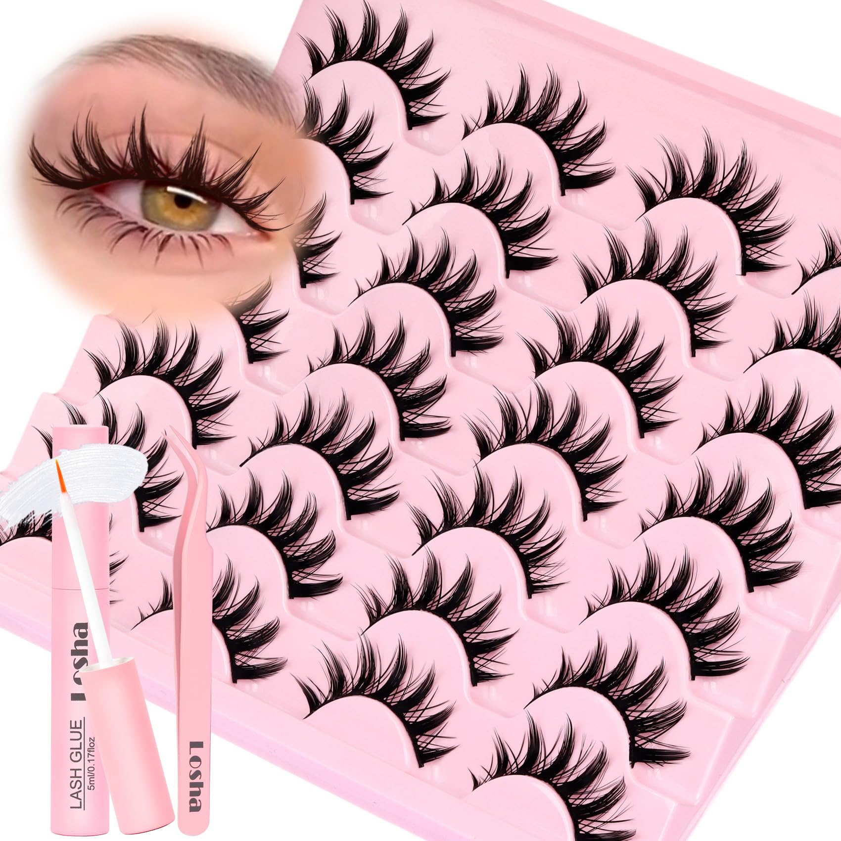Losha Lashes Spiky Manga Lashes close-up showing wispy, spiky design for anime looks.