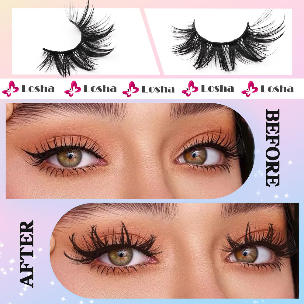 Losha wet-look manga lashes delivering bold, eye-catching volume for evenings.