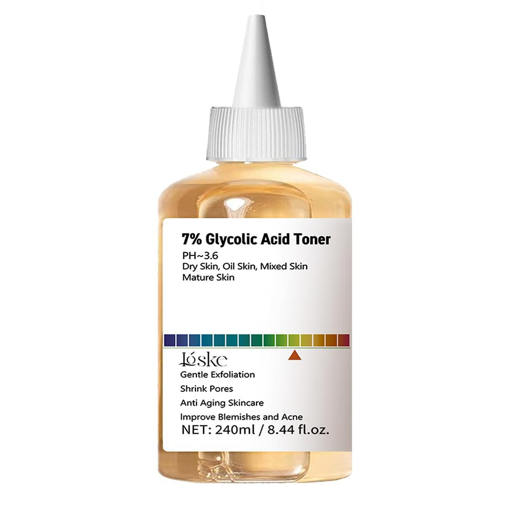 Loske 7% Glycolic Acid Toner bottle for gentle exfoliation and pore refinement.