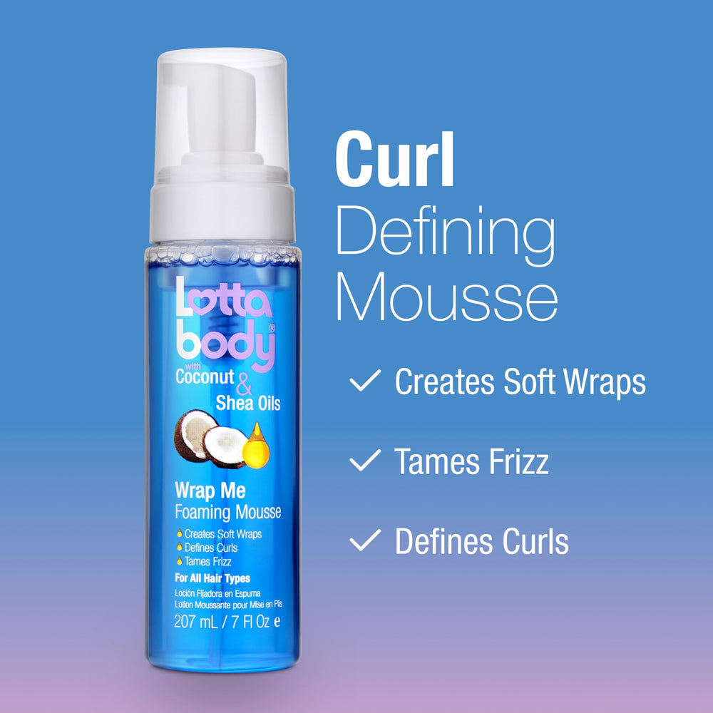 Lottabody anti-frizz mousse applied to curly hair for smoothness