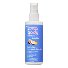 Lottabody Love Me 5-n-1 bottle close-up shows nourishing coconut and shea oils.