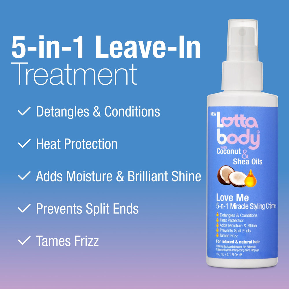 Lottabody Love Me 5-n-1 delivers moisture and shine without weighing hair down.