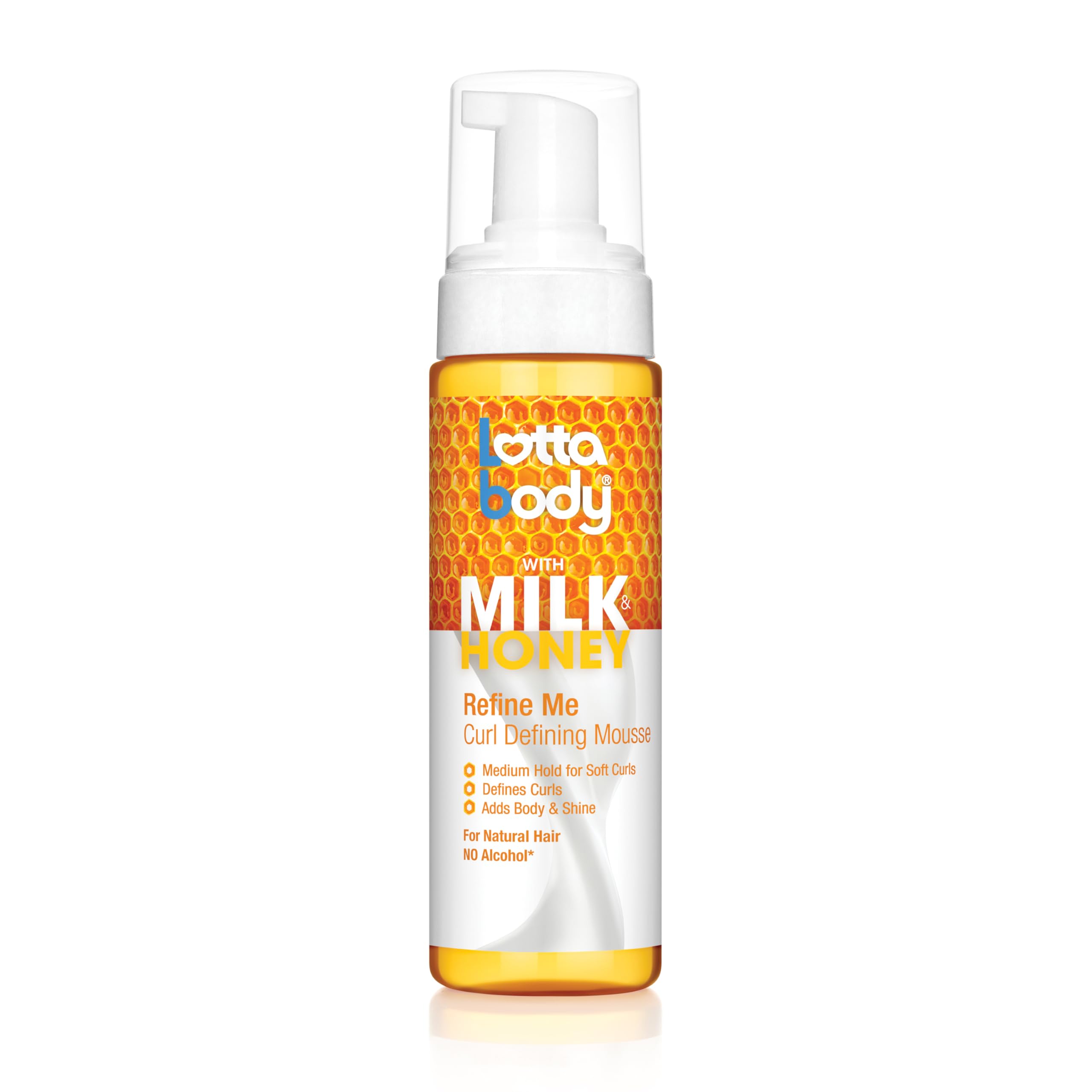 Lottabody Refine Me Mousse bottle shows curl-defining formula for soft, bouncy curls.