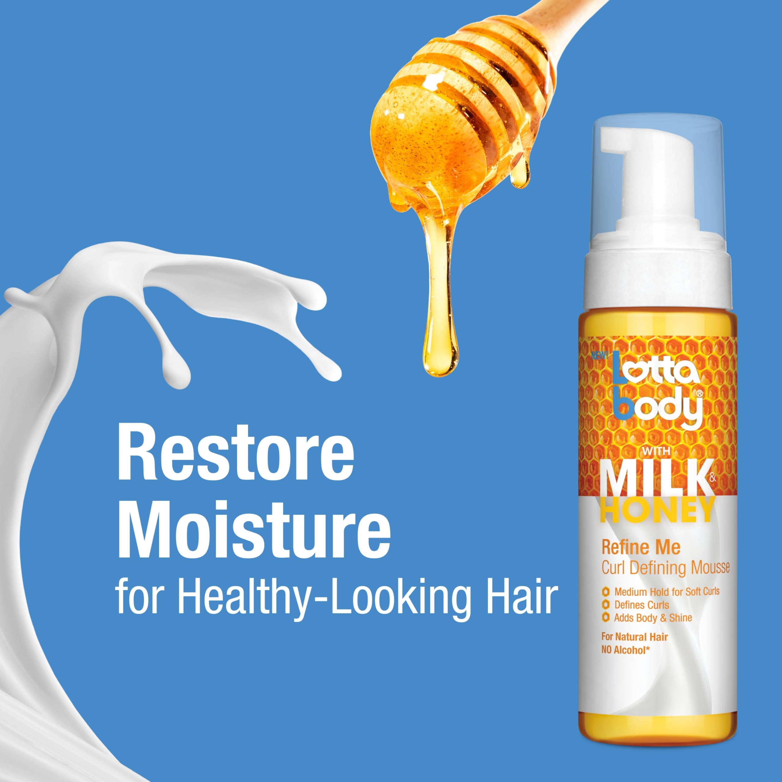 Frizz-control action demonstrated on textured hair for smoother strands and defined pattern.