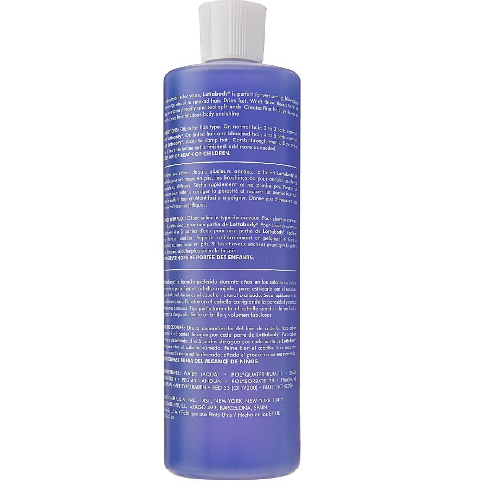 Lottabody Setting Lotion secado rápido para un peinado definido.