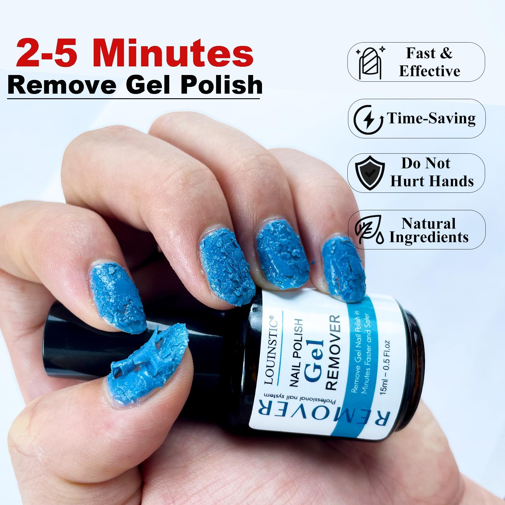 LOUINSTIC acetone-free formula helps protect nails during removal.