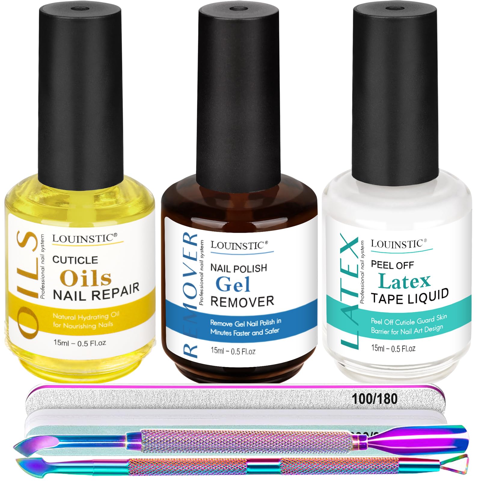 Louinstic quita esmalte gel, botella removedor para uso doméstico rápido.