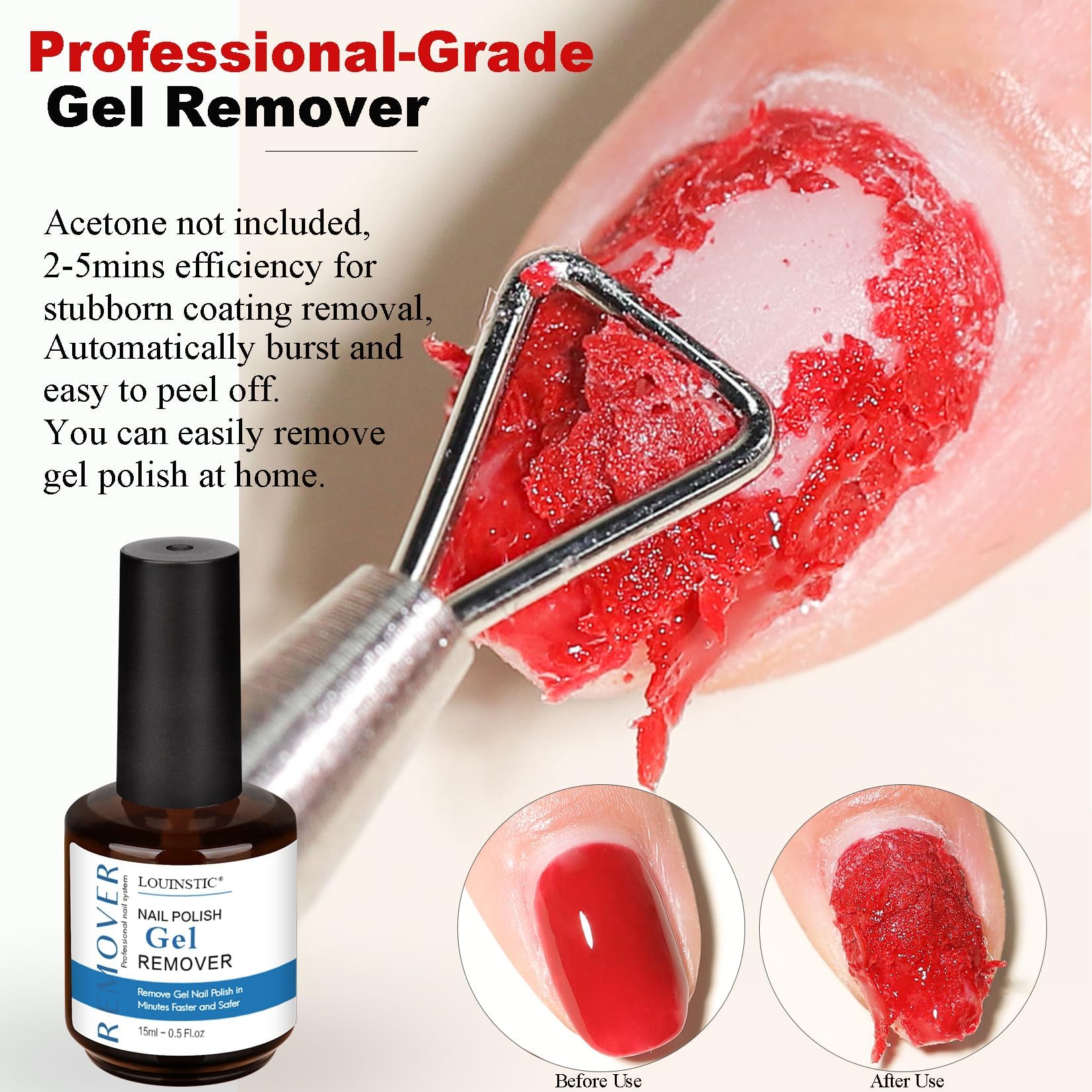 LOUINSTIC Removedor de Esmalte Gel con 3 pasos para retirada suave.