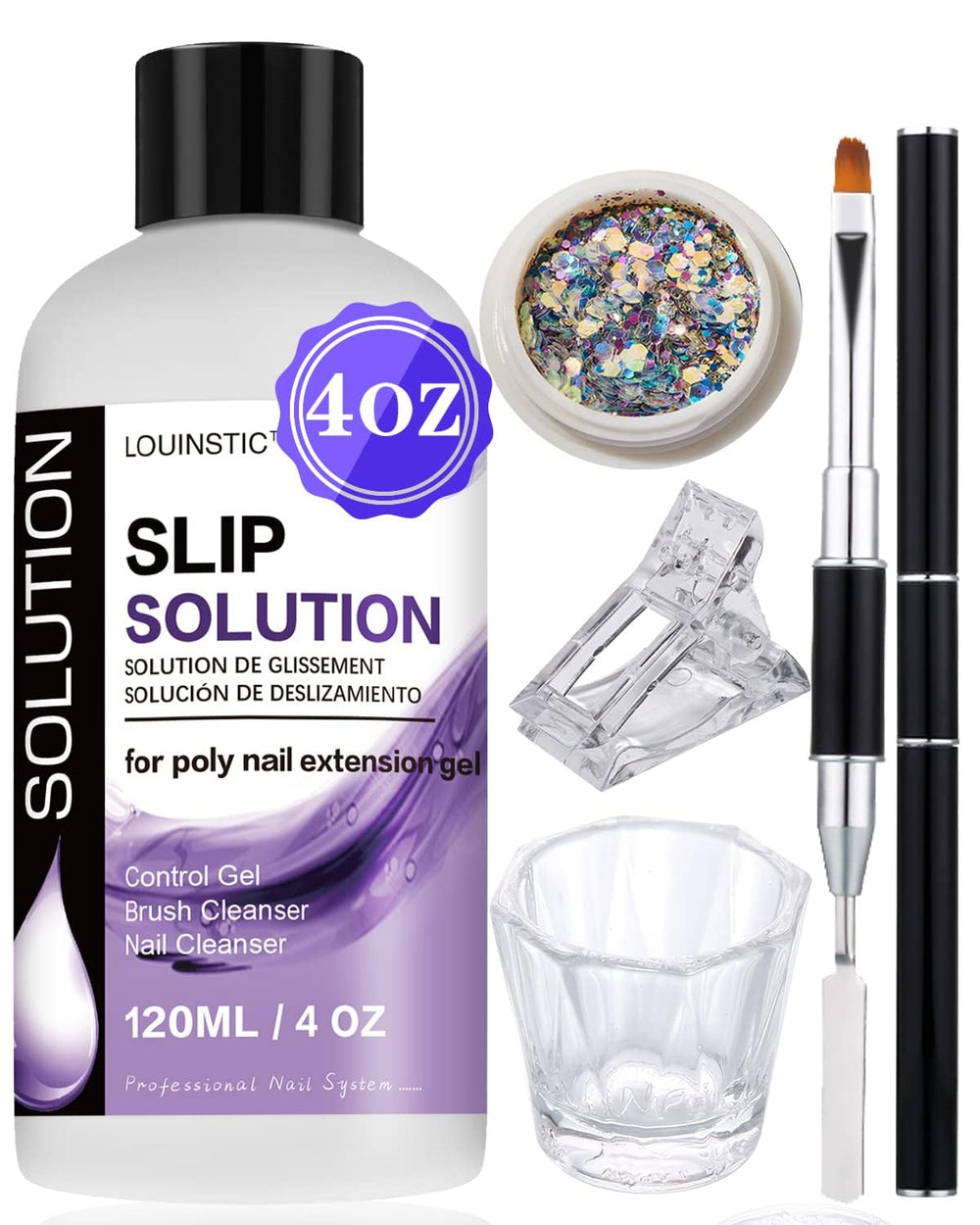 LOUINSTIC Slip Solution 120ml bottle ready for smooth poly nail gel application