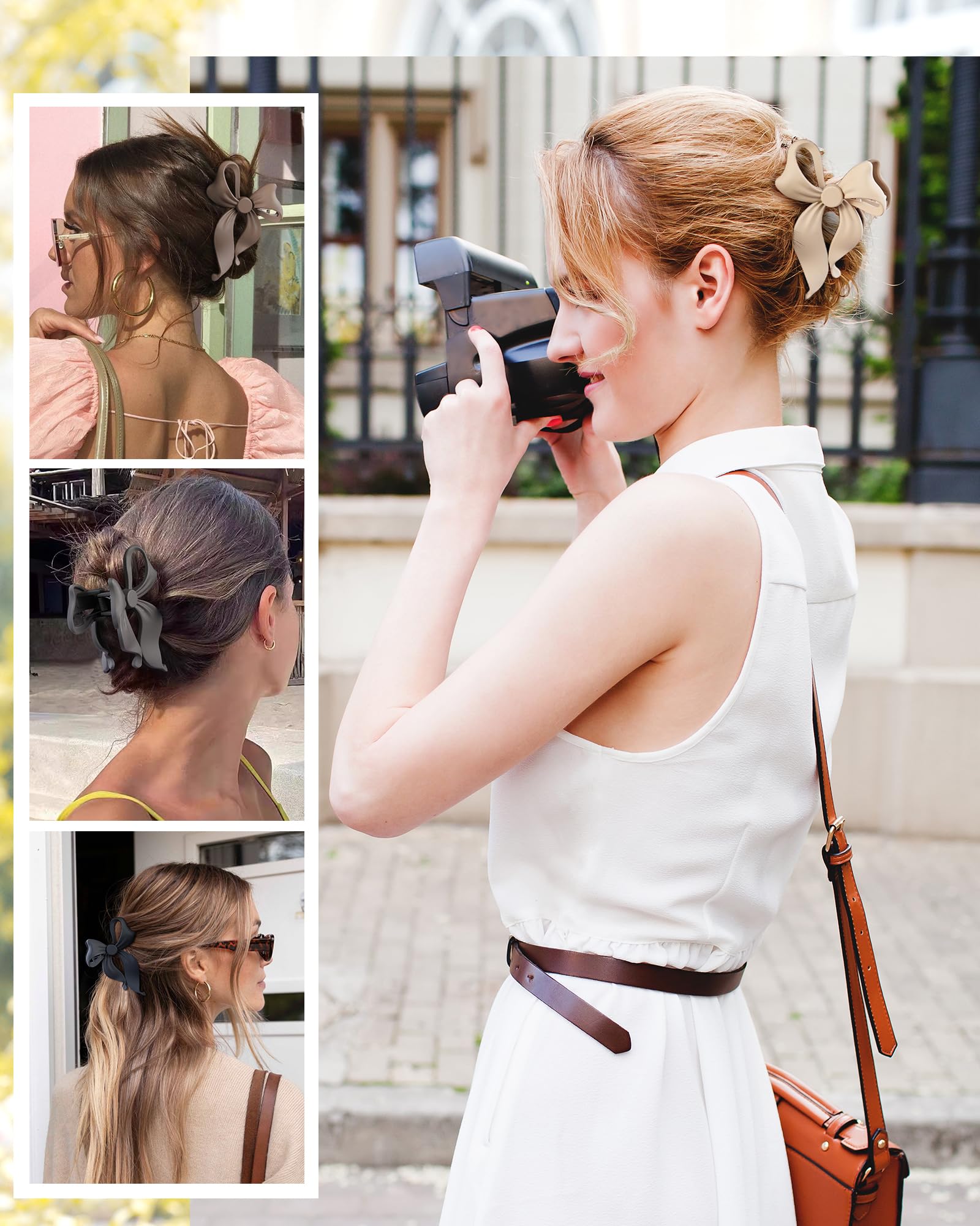 Side view of Lourny bow clip illustrating quick chignon and half-up styles
