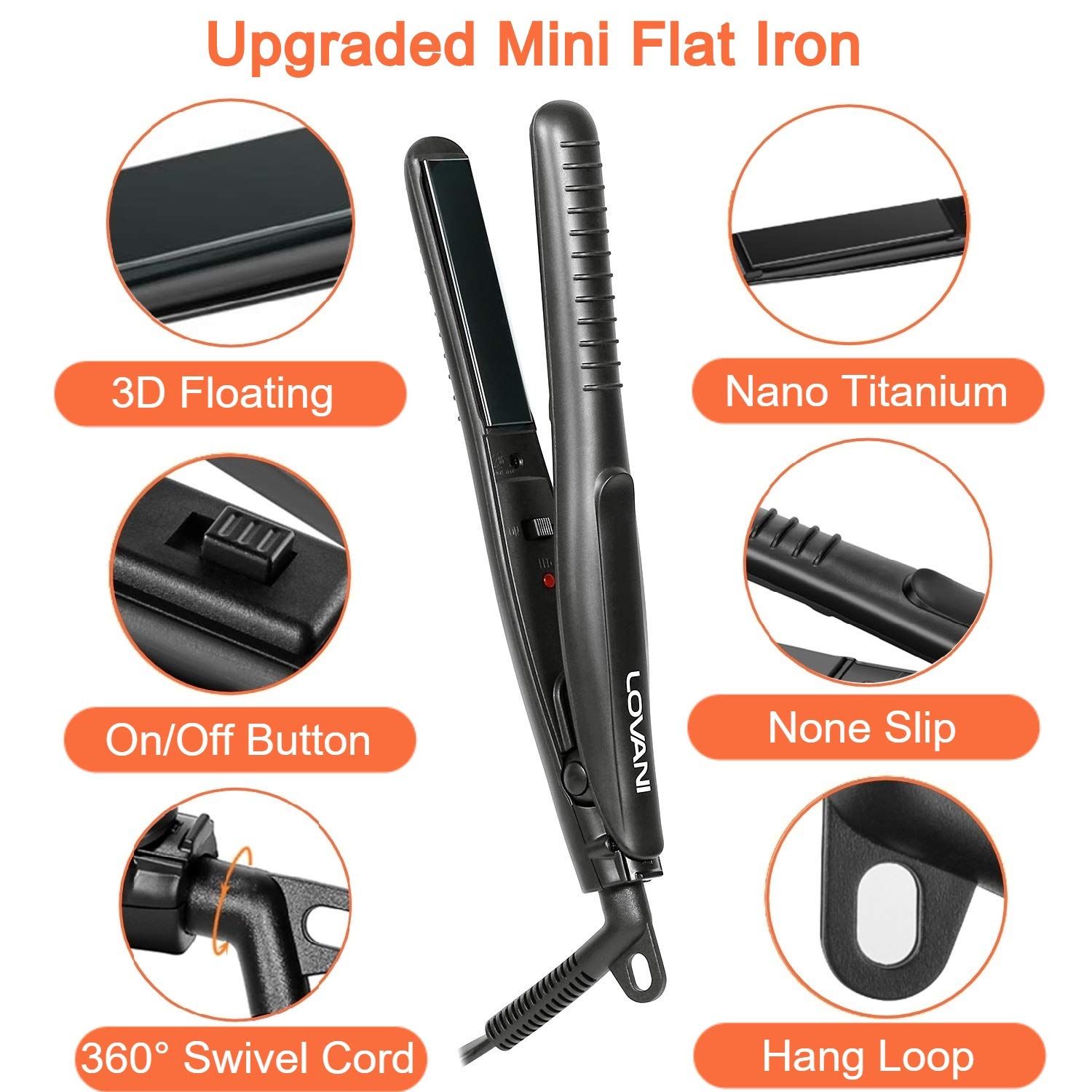 LOVANI mini flat iron compact size fits purses and carry-ons.