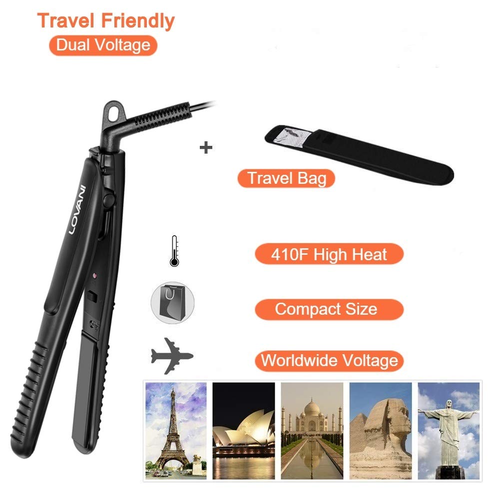 LOVANI mini flat iron travel bag with heat-resistant lining for safe storage.