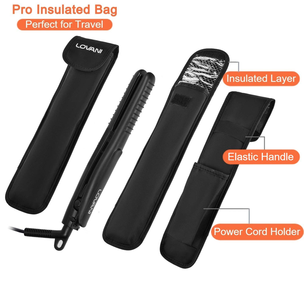 LOVANI mini flat iron handle lock enables compact storage after styling.