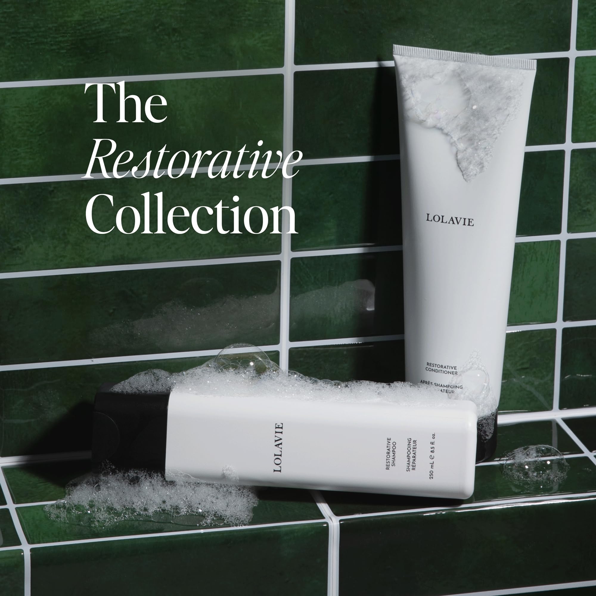 LolaVie Restorative Conditioner bottle top view shows moisture-boosting care.
