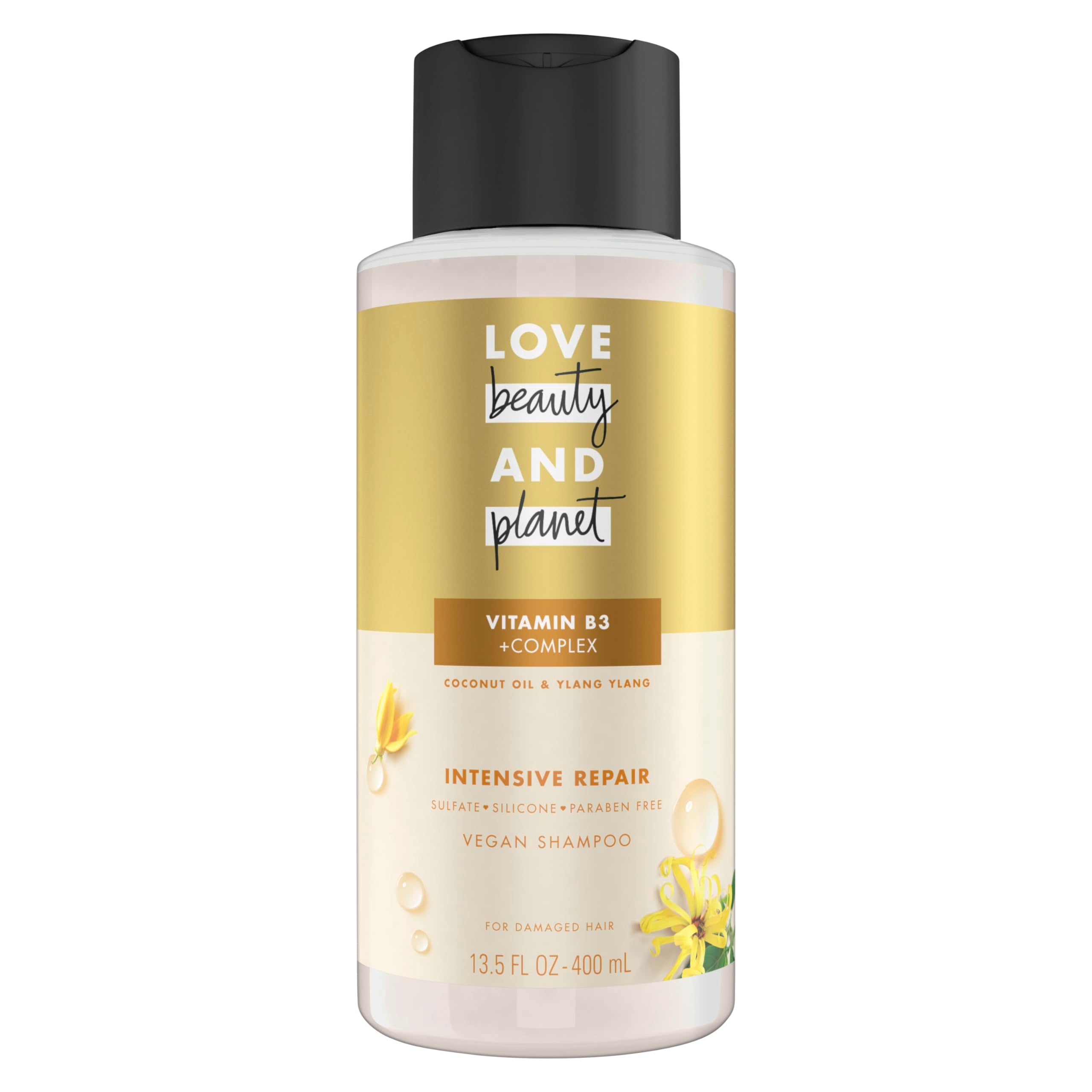 Love Beauty and Planet Intensive Repair Shampoo bottle with sulfate-free formula for damaged hair.