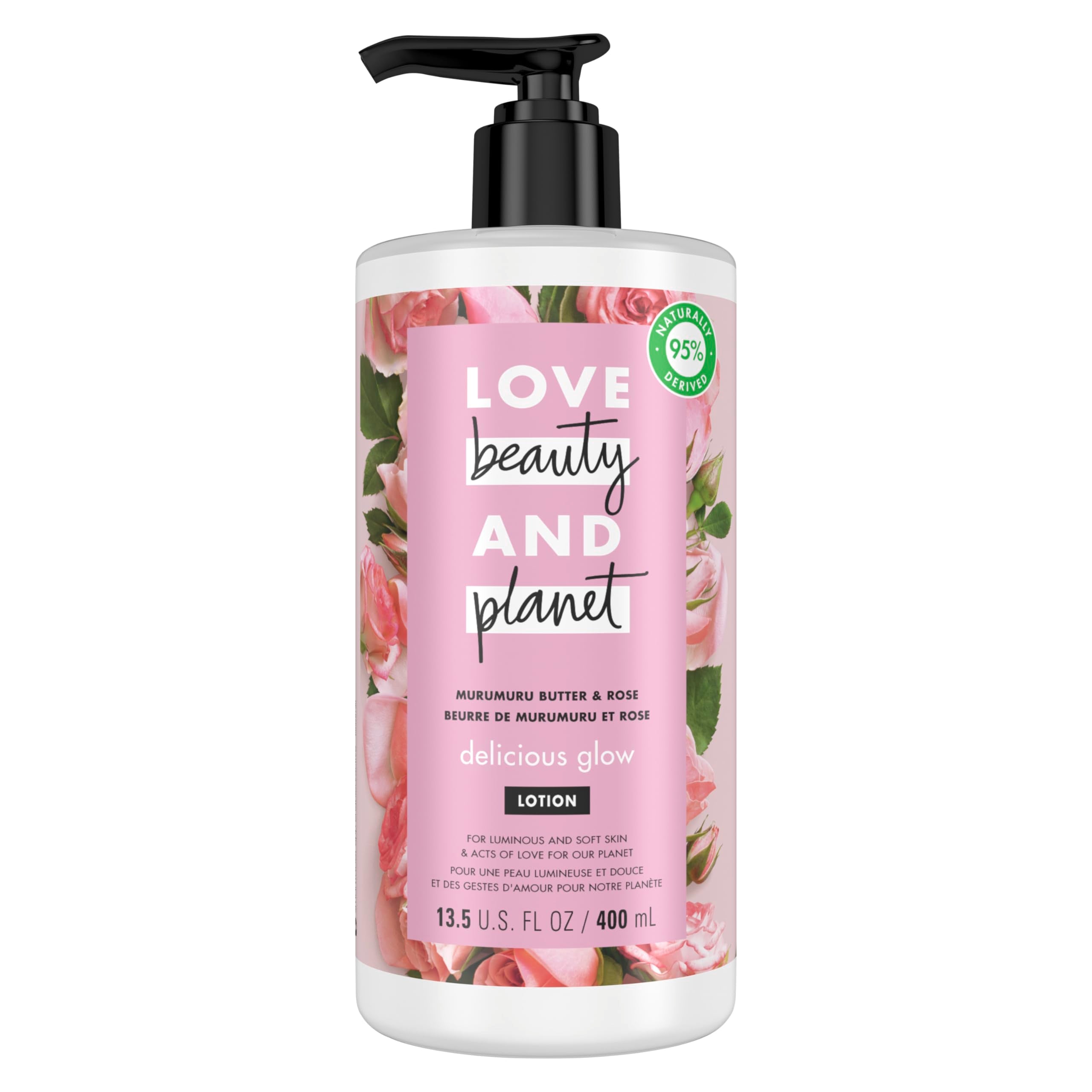 Loción corporal Love Beauty and Planet murumuru-rosa botella: hidratación duradera