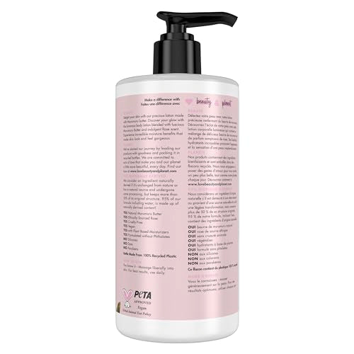 Textura cremosa de loción Love Beauty and Planet murumuru-rosa para aplicar fácilmente