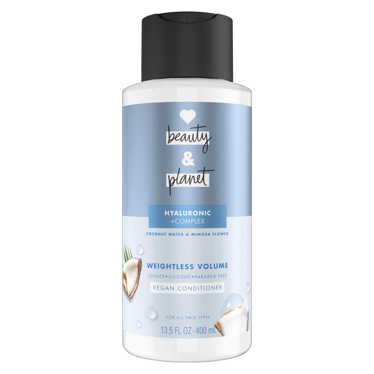 Love Beauty and Planet weightless-volume conditioner bottle highlights lightweight hydration for fine hair