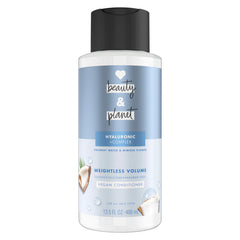 Love Beauty and Planet weightless-volume conditioner bottle highlights lightweight hydration for fine hair