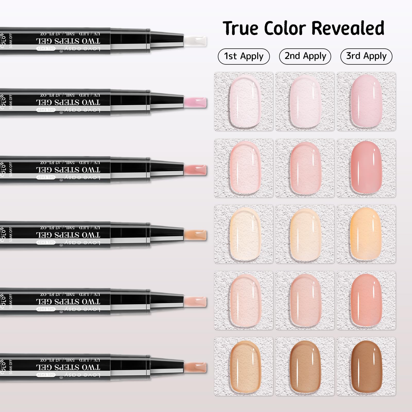 Love easy: base constructora con 6 colores nude para un look elegante.