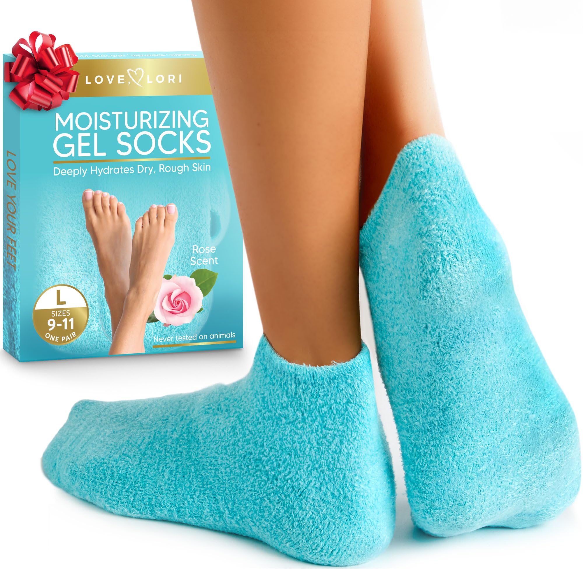 LOVE, LORI medias hidratantes con gel de aloe para pies suaves y nutridos.