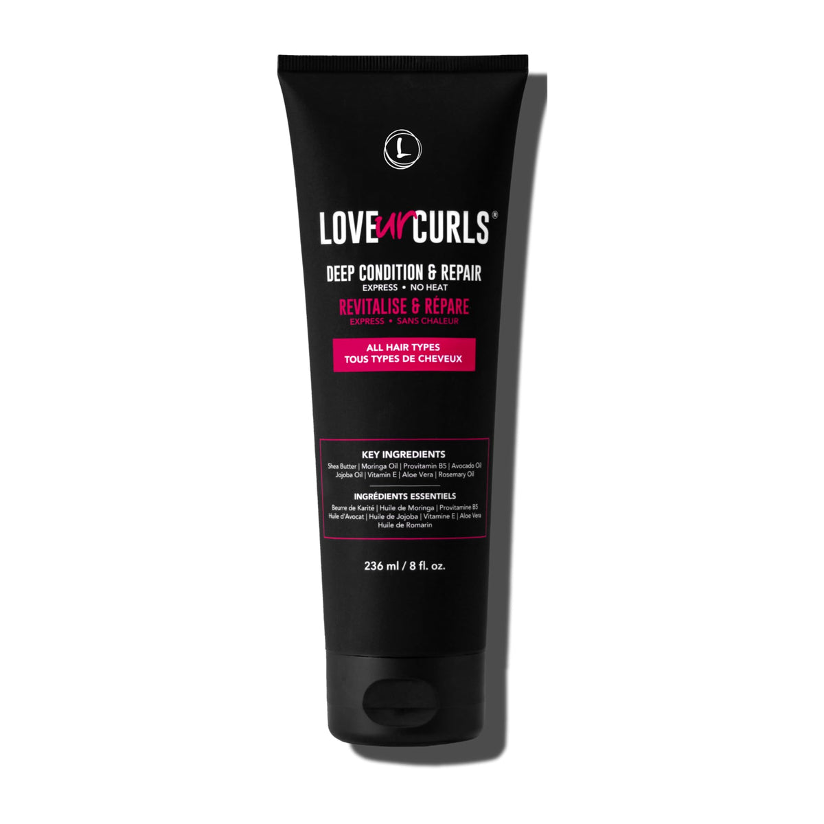 Love Ur Curls Deep Conditioner packaging shows rich hydration for all hair types.