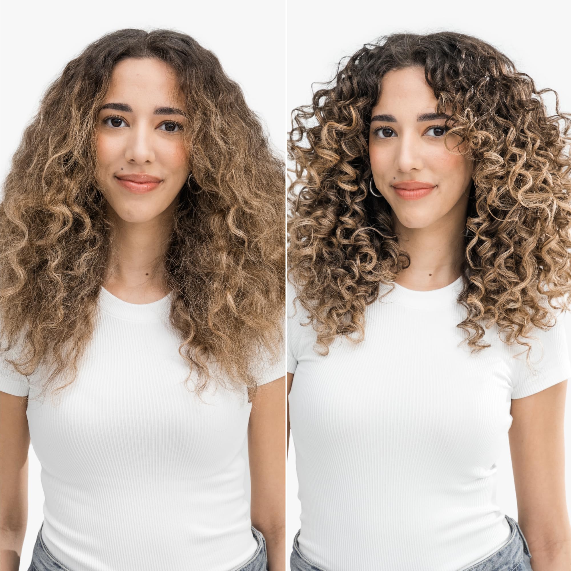 Love Ur Curls hands applying foam for flexible, touchable definition.