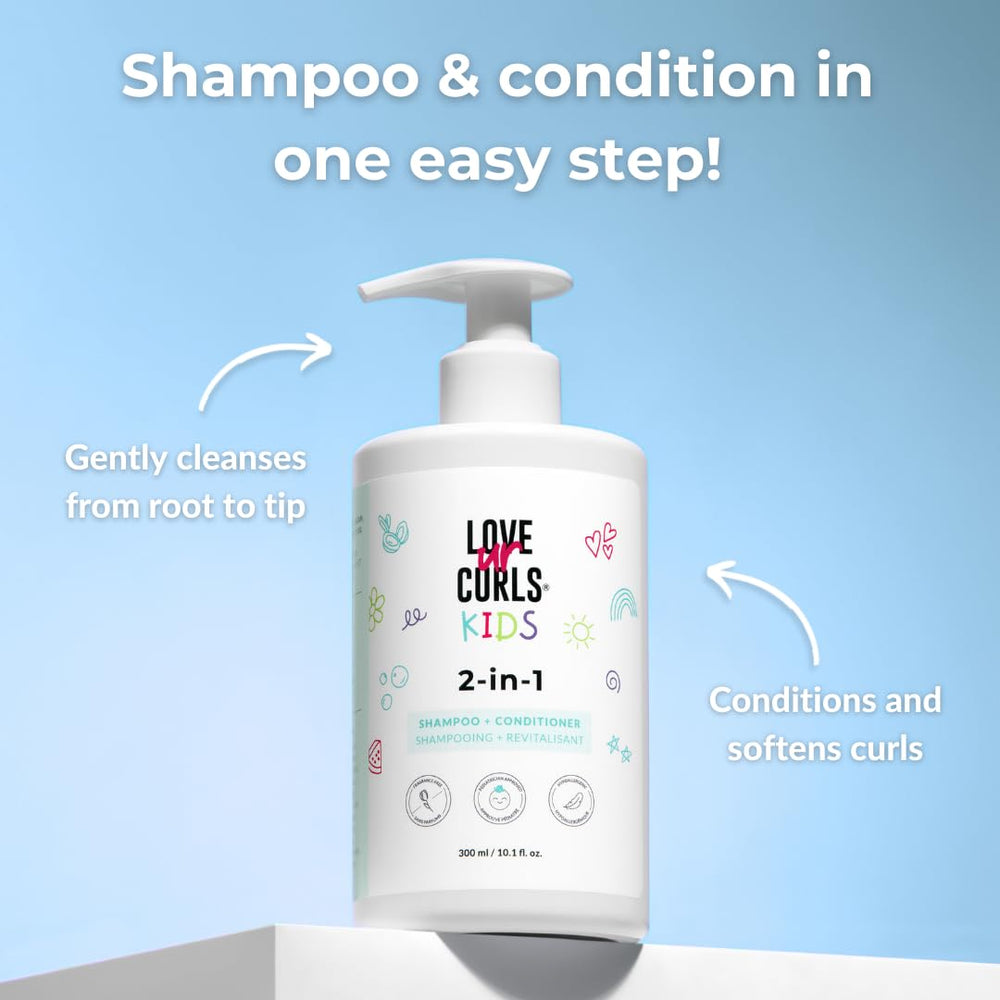 Love Ur Curls Kids Luck 2 en 1 botella ergonómica, fácil de agarrar para niños