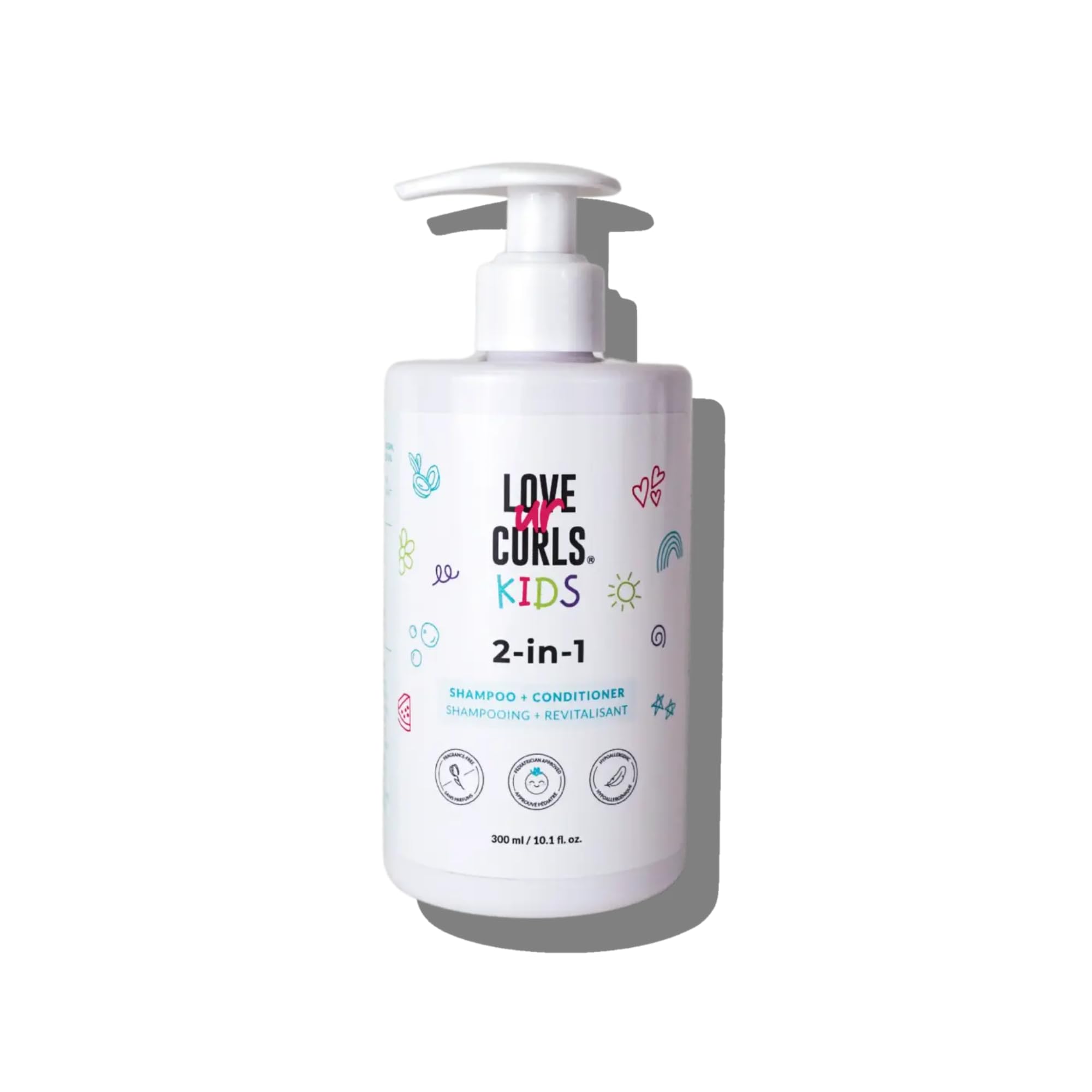 Love Ur Curls Kids Luck 2 en 1 champú y acondicionador sin fragancia, ideal para piel sensible y lavado cómodo