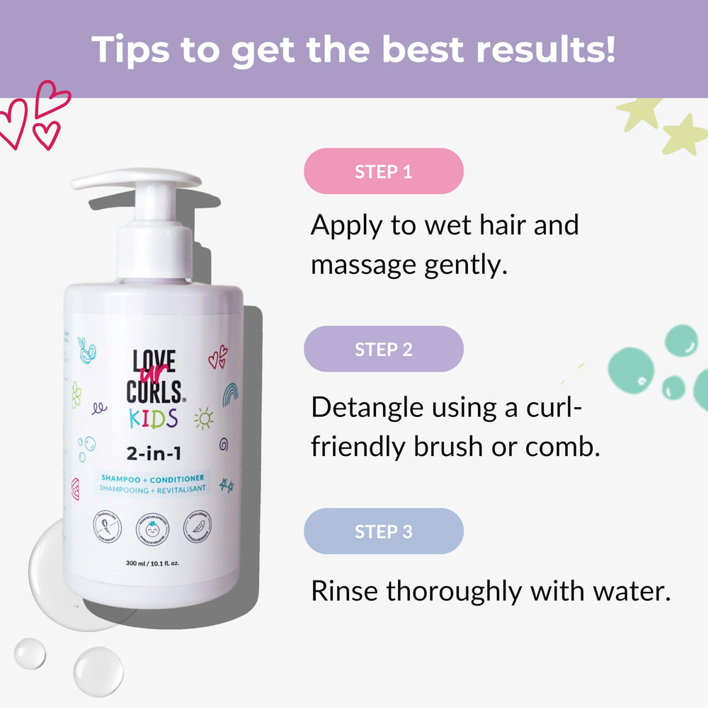 Love Ur Curls Kids Luck 2 en 1 detalle de peinado suave y desenredado