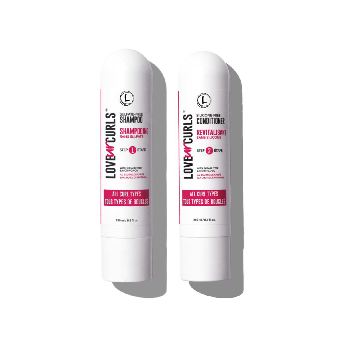 Love Ur Curls shampoo bottle pour demonstrates gentle scalp cleansing for curls.