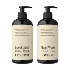 Loved01 Hand Wash bottle front view with lavender scent and hydrating formula.