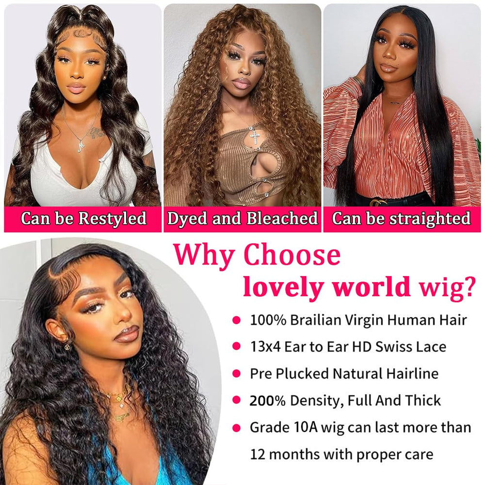 Lovelyworld Deep Wave Lace Front Wig pre-plucked baby hair for natural blending