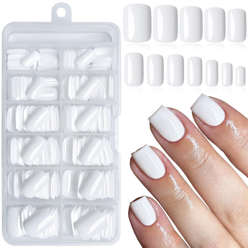 LoveOurHome 240pc white square press-on nails set for quick at-home manicures.