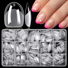 LoveOurHome 360pc extra short oval nail tips in clear, full cover for gel extensions.