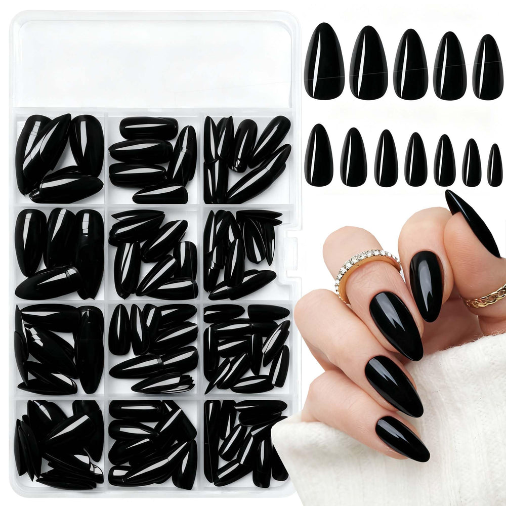 LoveOurHome almond press-on nails box front for quick at-home manicure.