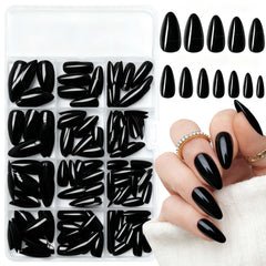 LoveOurHome almond press-on nails box front for quick at-home manicure.