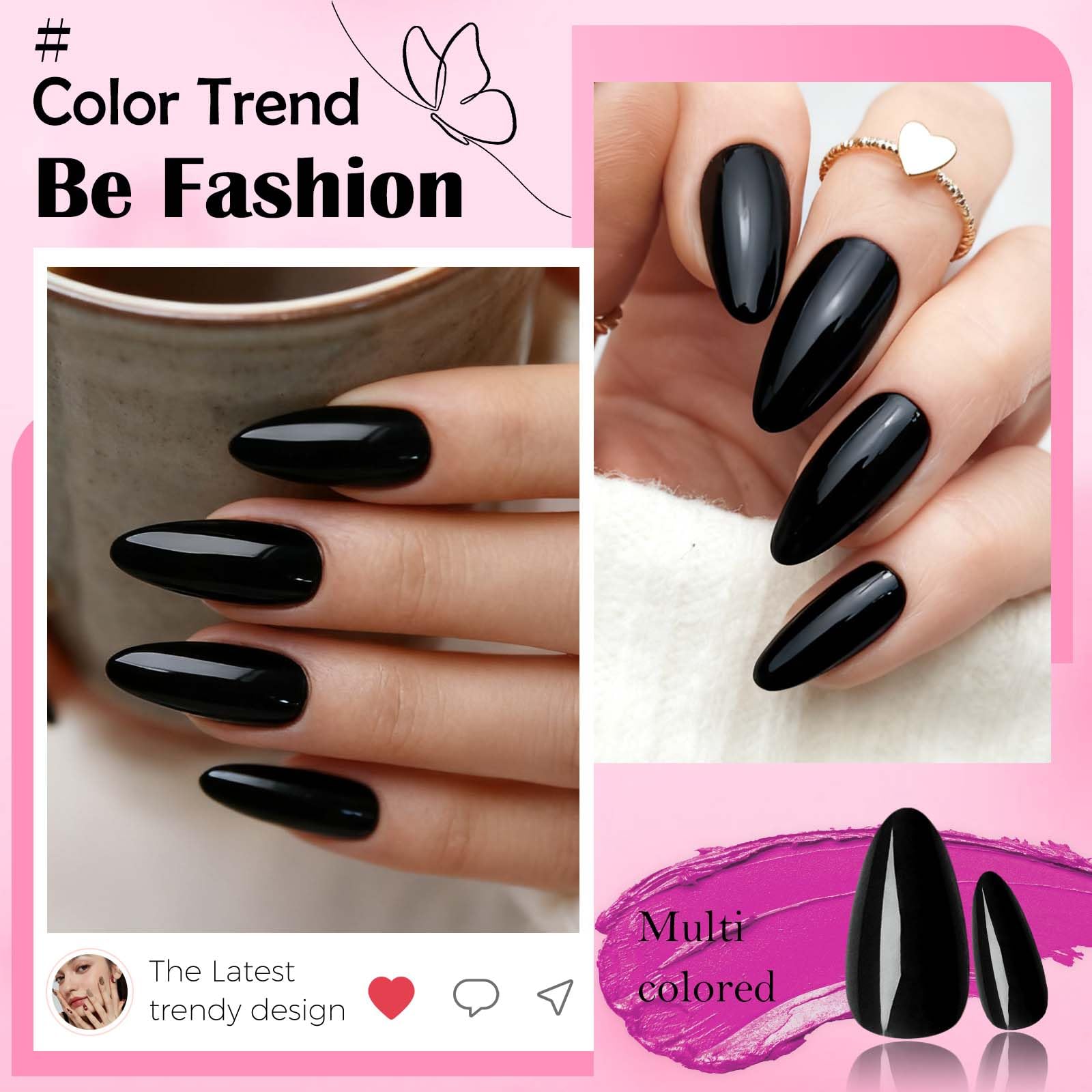 LoveOurHome almond press-on nails glossy finish highlights durable, salon-like look.