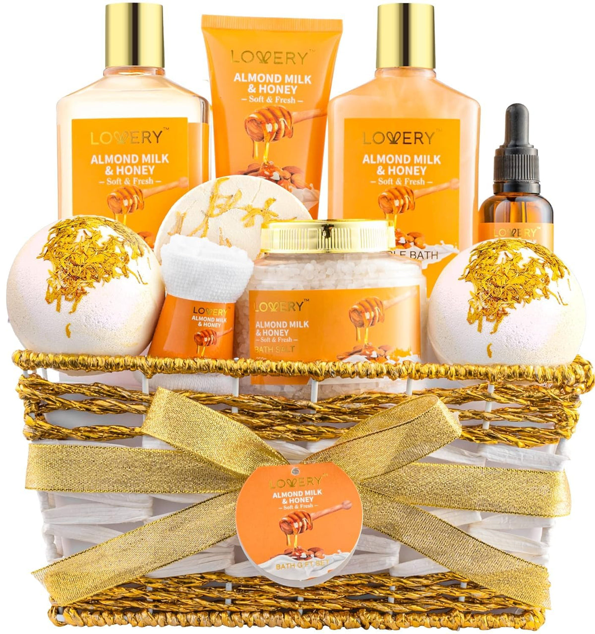 LOVERY almond milk honey gift basket with a luxurious spa set for gifting and relaxation