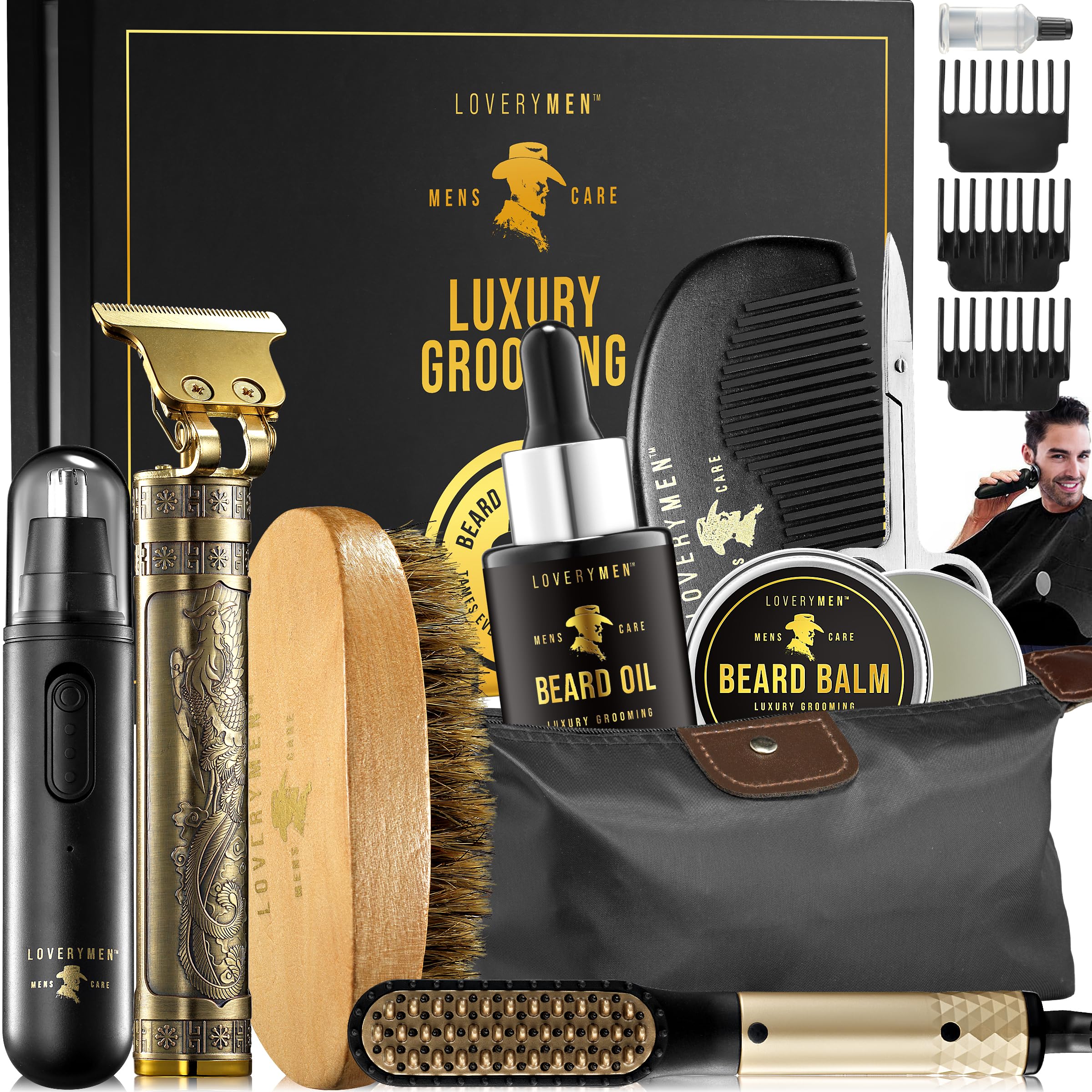 LOVERY beard brush, comb and scissors for easy shaping