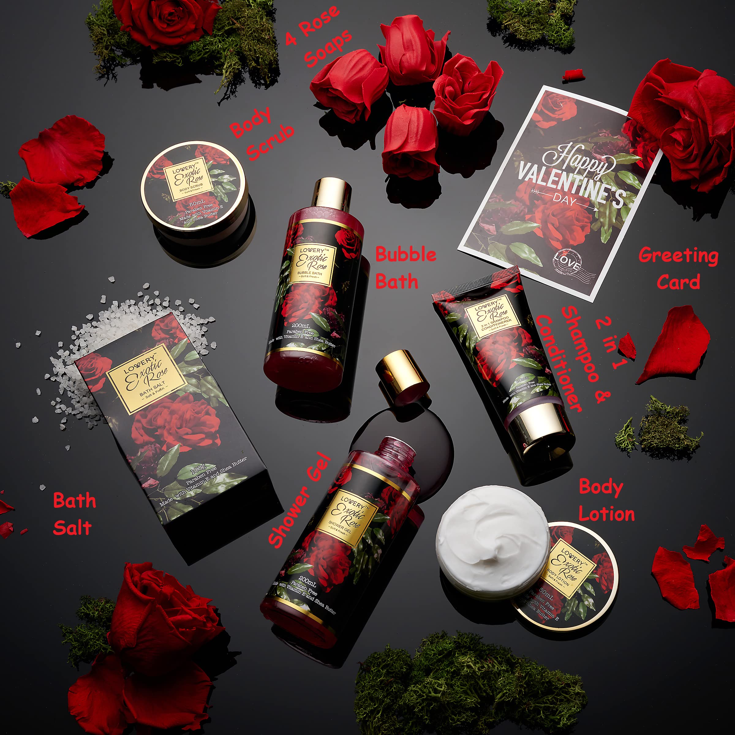Lovery exotic rose bath salts providing a calming aroma for a relaxing soak