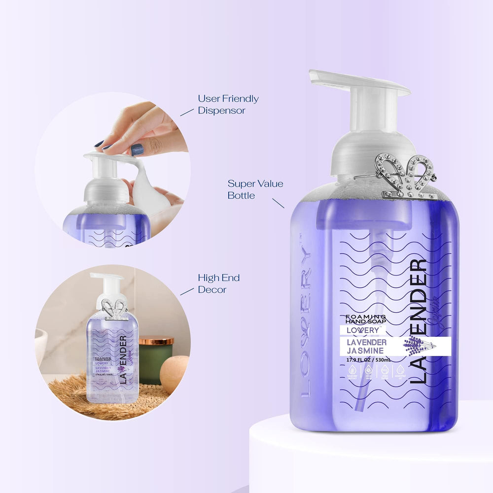 Lovery foaming hand soap lather close-up showing rich foam and gentle cleansing.