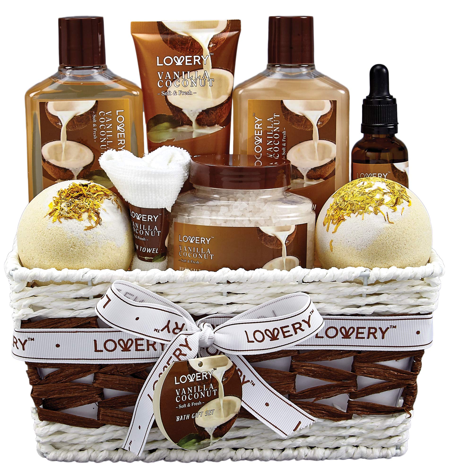 Lovery gifts-women-basket-vanilla-coconut: premium spa gift for birthdays and celebrations.
