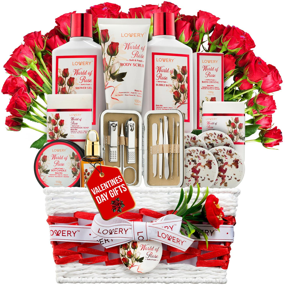 LOVERY Red Rose Spa Kit gift basket with rose accents for gifting