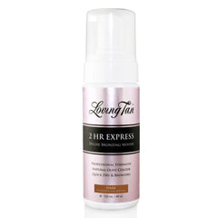 Loving Tan 2 HR Express mousse bottle and pump for easy, mess-free application.