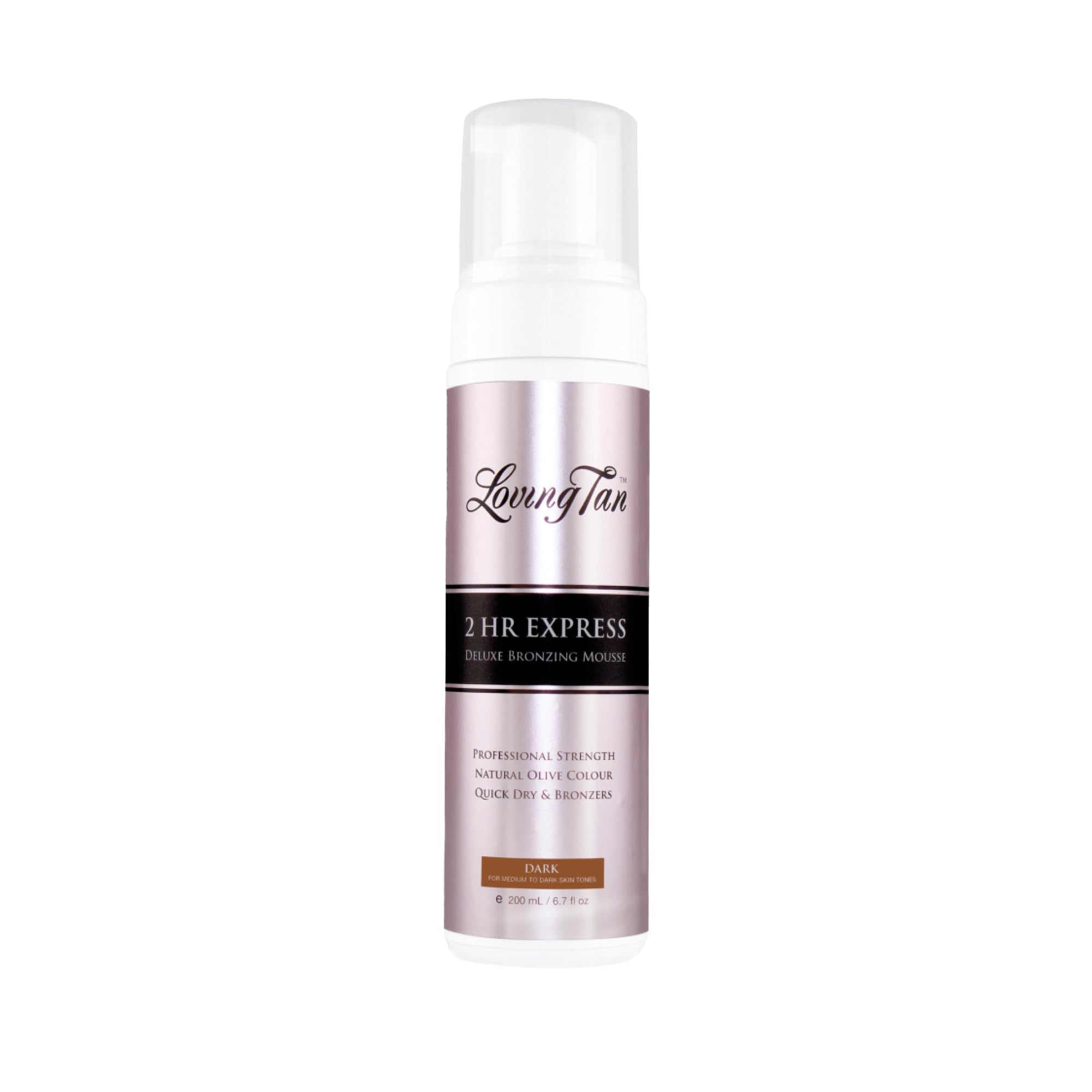 Loving Tan 2 HR Express mousse bottle with instant color guide for quick, streak-free glow